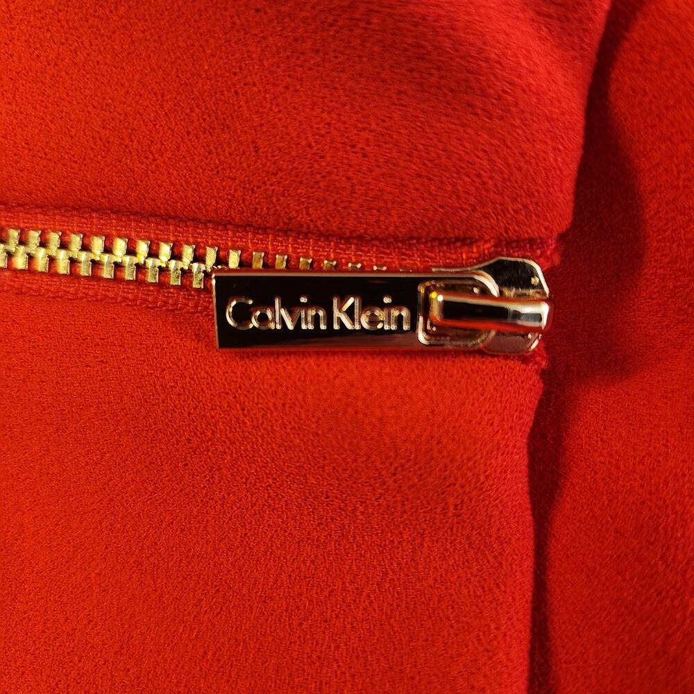CALVIN KLEIN Knee Length Sleeveless Dress Women 4 Tango Red Gold Zipper Career - Picture 10 of 12